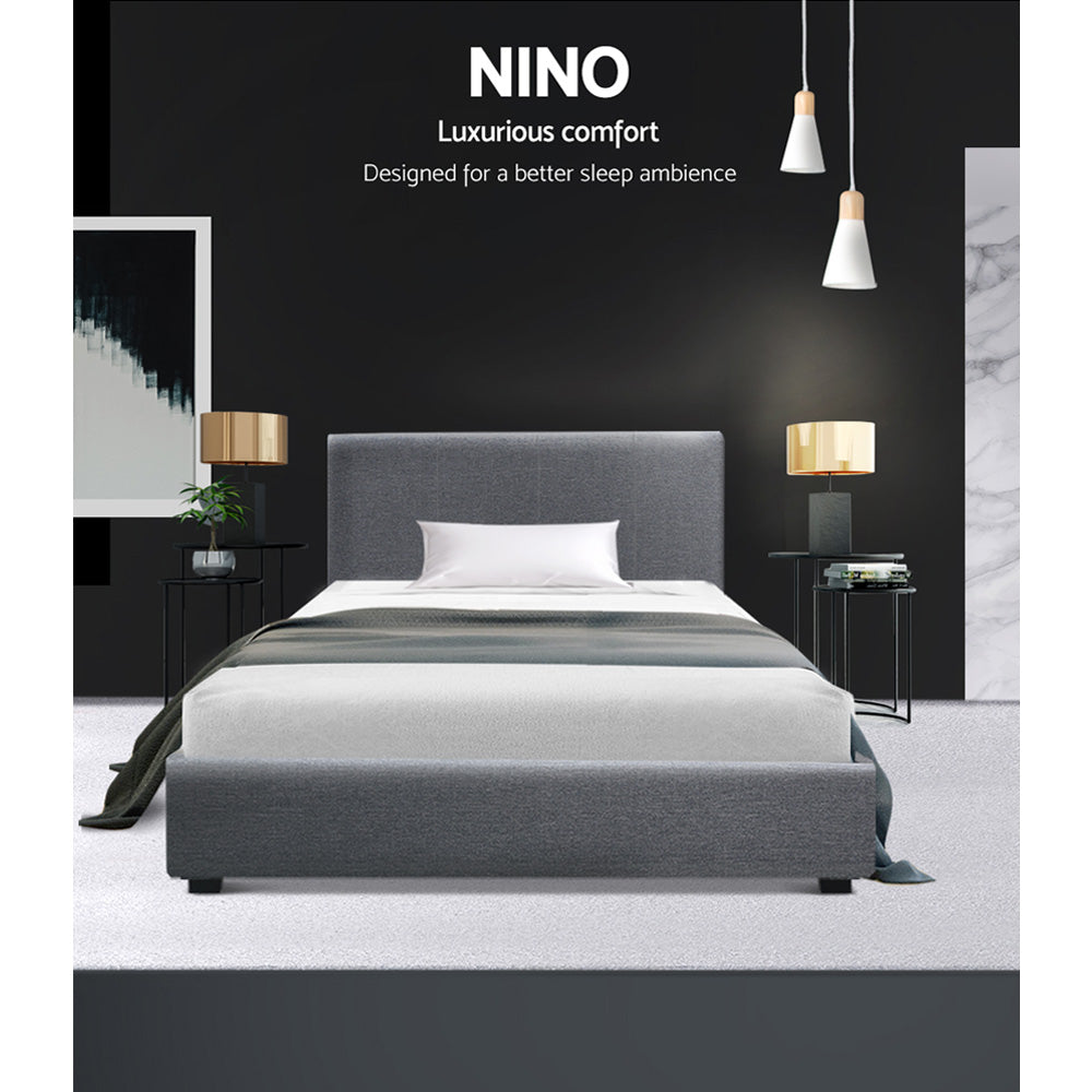 Bed Frame King Single Size Gas Lift Grey Nino