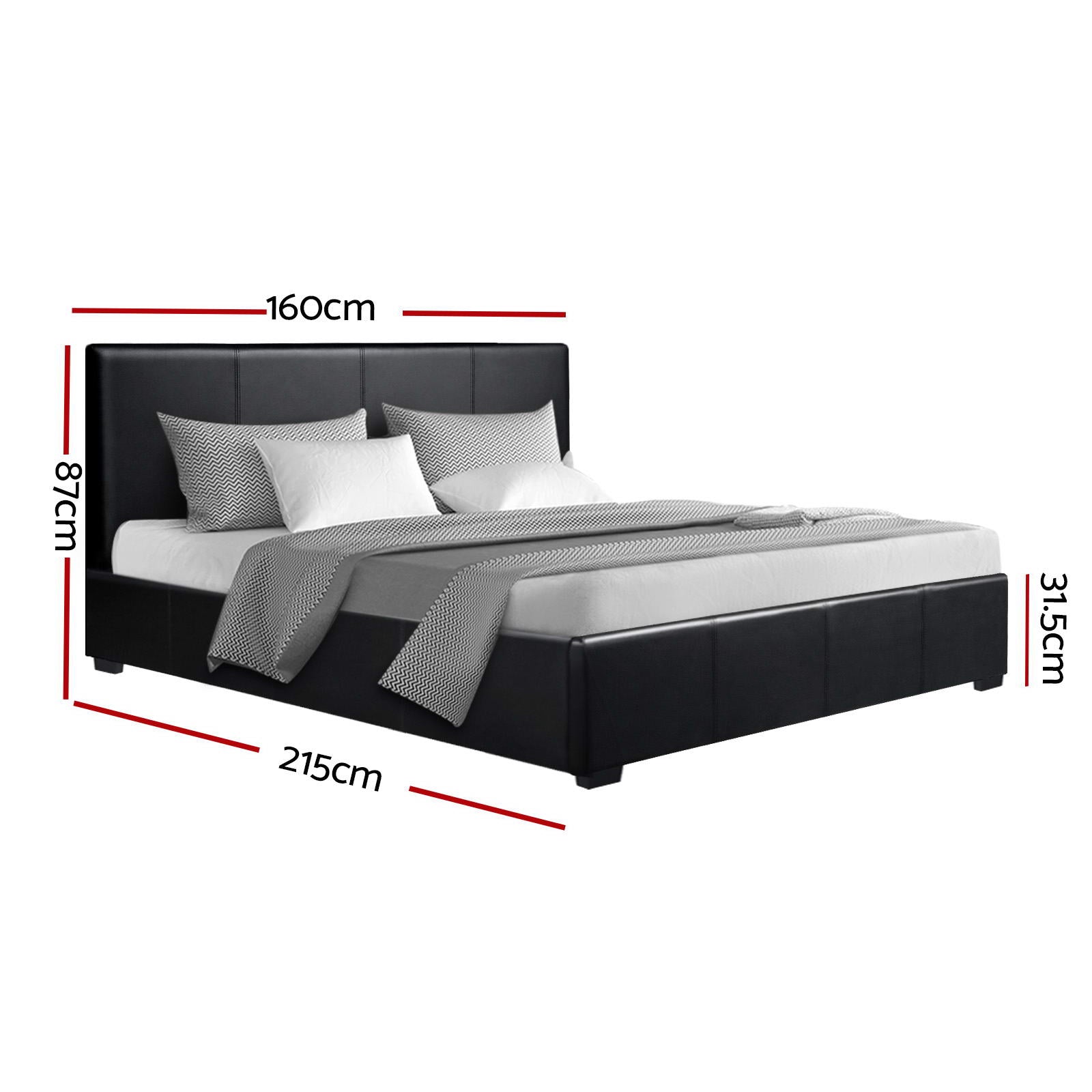 Bed Frame Queen Size Gas Lift Black Nino