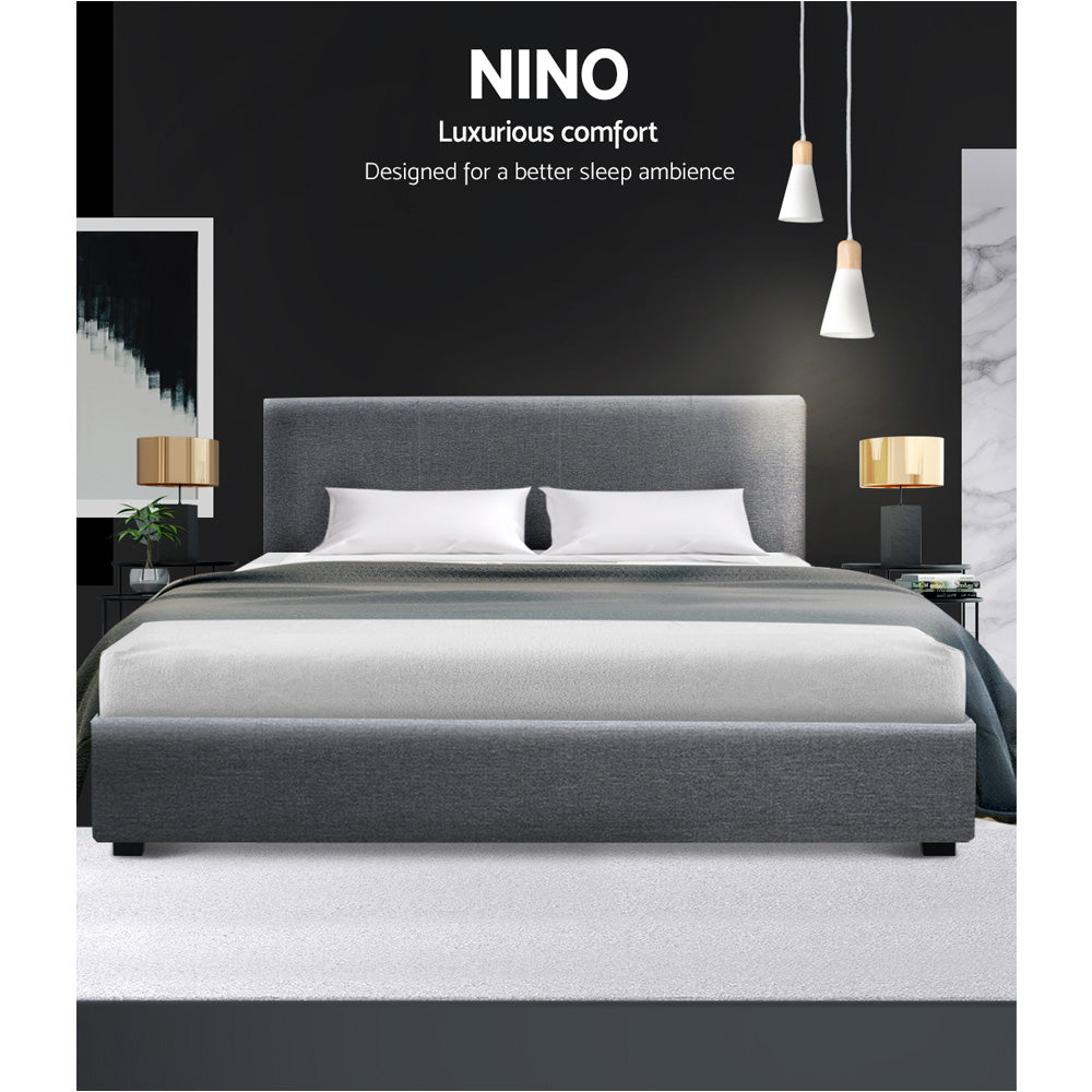 Bed Frame Queen Size Gas Lift Grey Nino