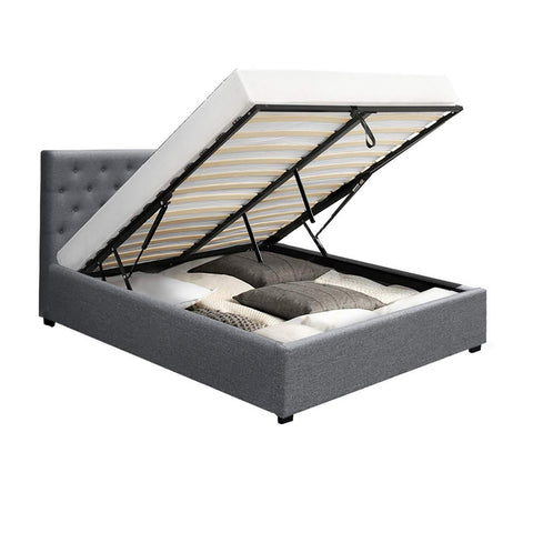 Bed Frame Double Size Gas Lift Grey Vila