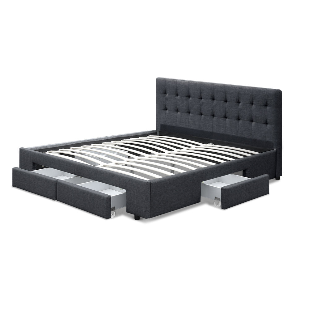 Bed Frame Double Size With 4 Drawers Grey Avio