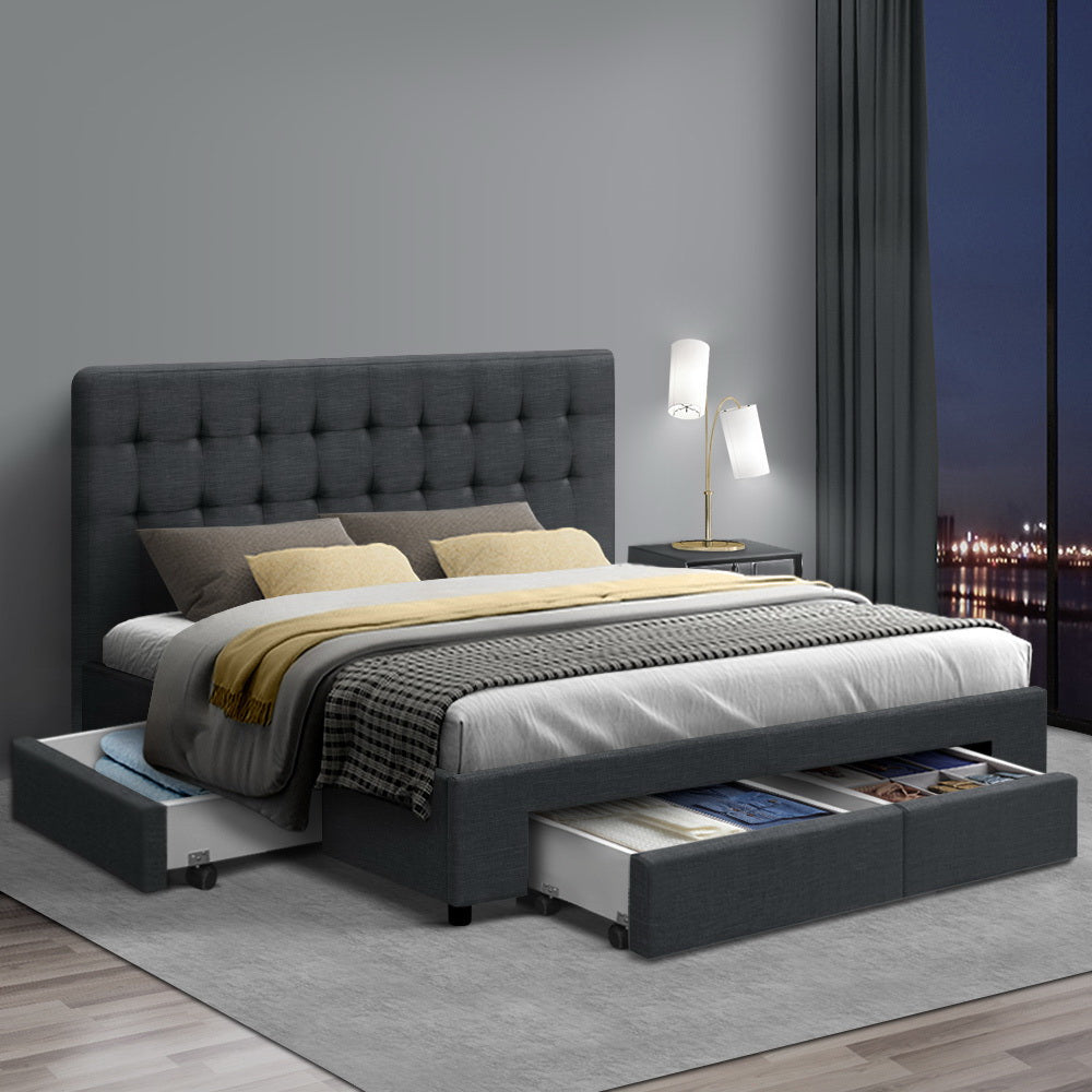 Bed Frame Double Size With 4 Drawers Grey Avio