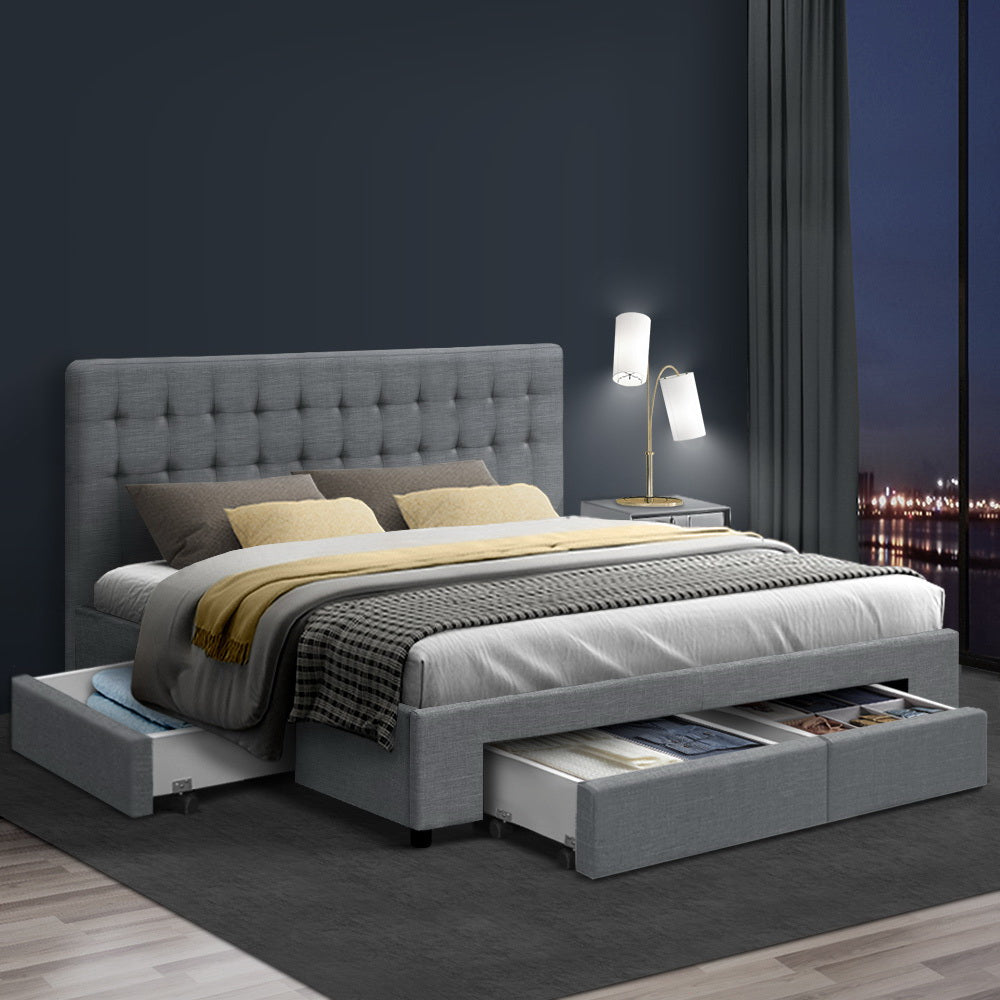 Bed Frame King Size With 4 Drawers Grey Avio