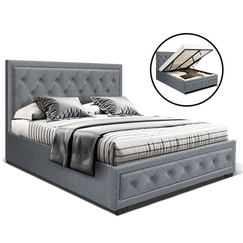 Bed Frame Double Size Gas Lift Grey Tiyo