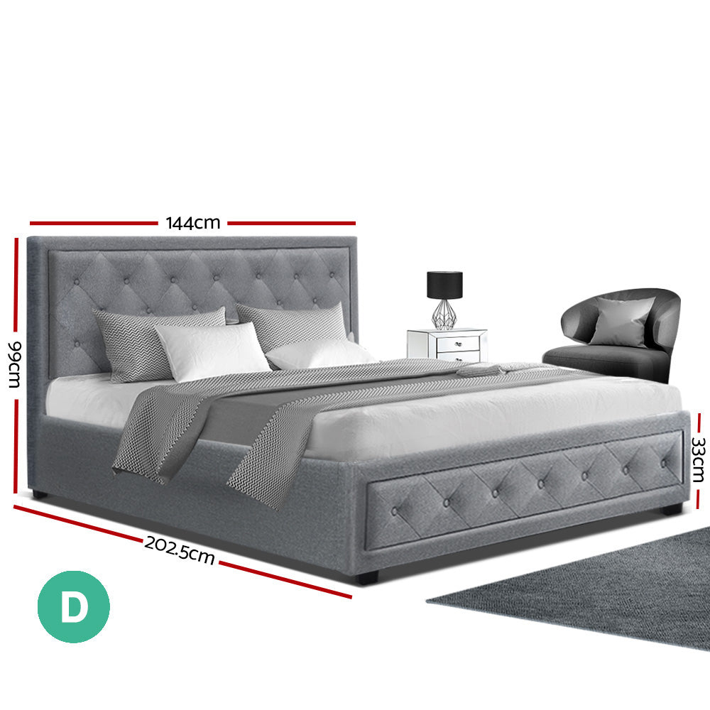 Bed Frame Double Size Gas Lift Grey Tiyo