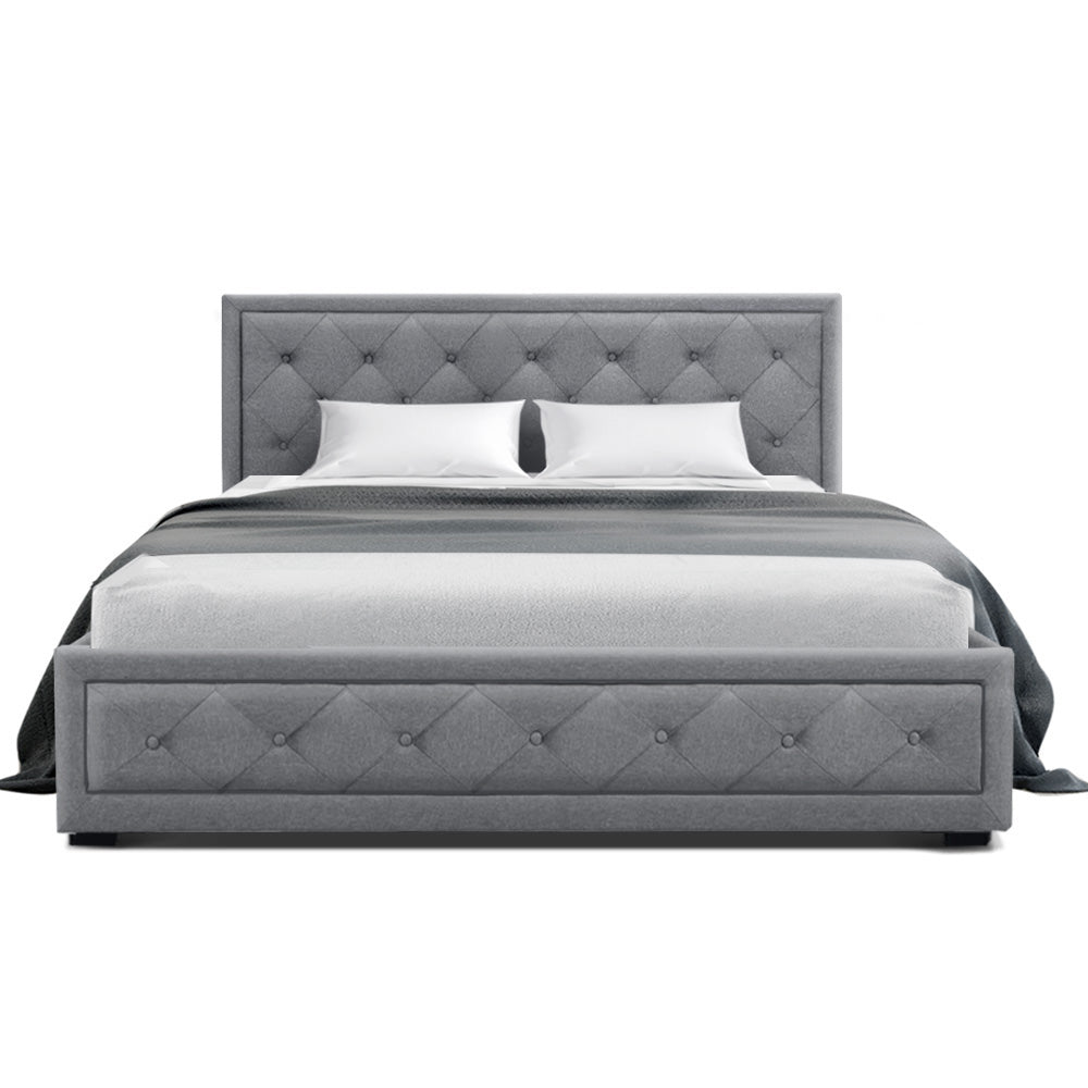 Bed Frame Double Size Gas Lift Grey Tiyo