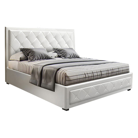 Bed Frame Double Size Gas Lift White Tiyo