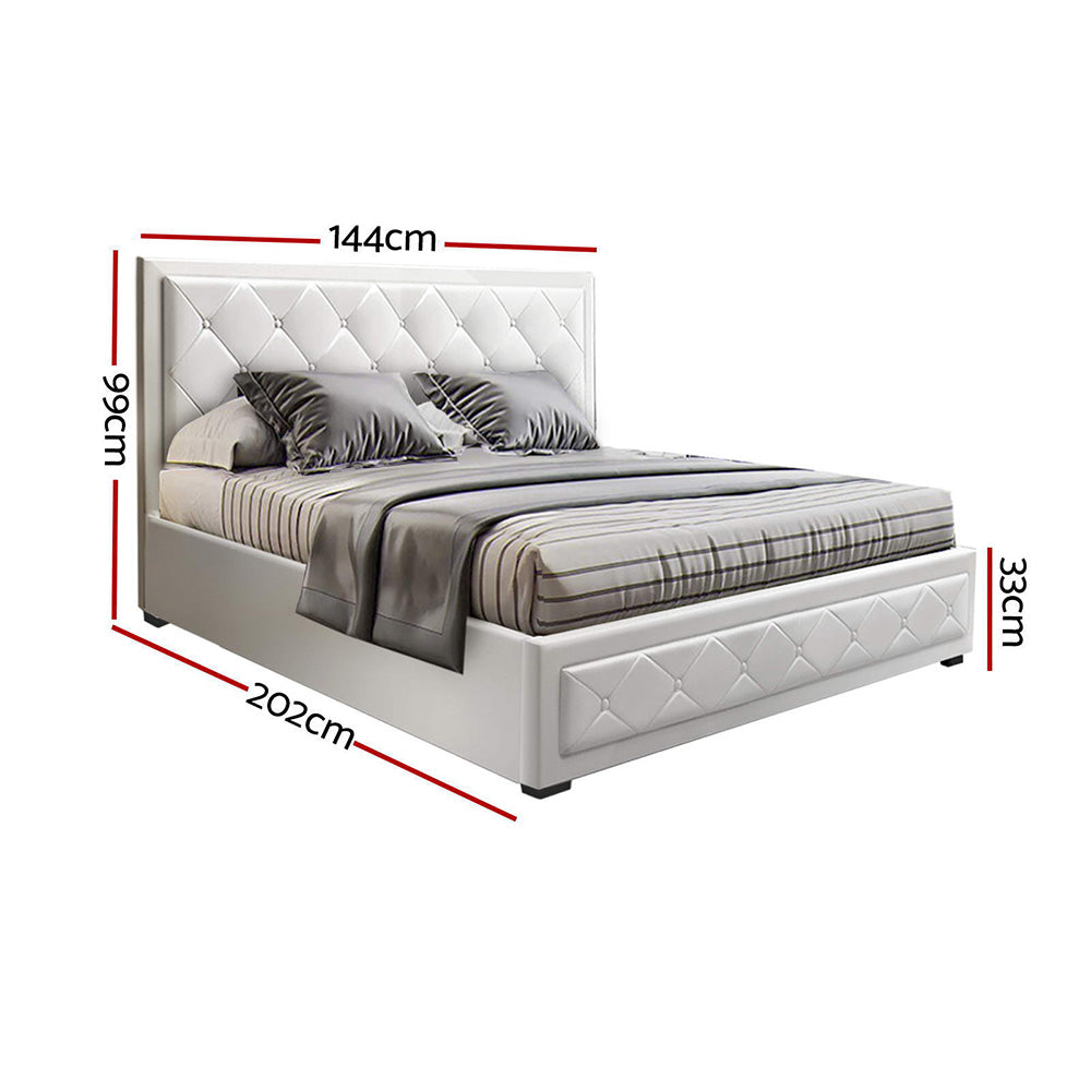 Bed Frame Double Size Gas Lift White Tiyo