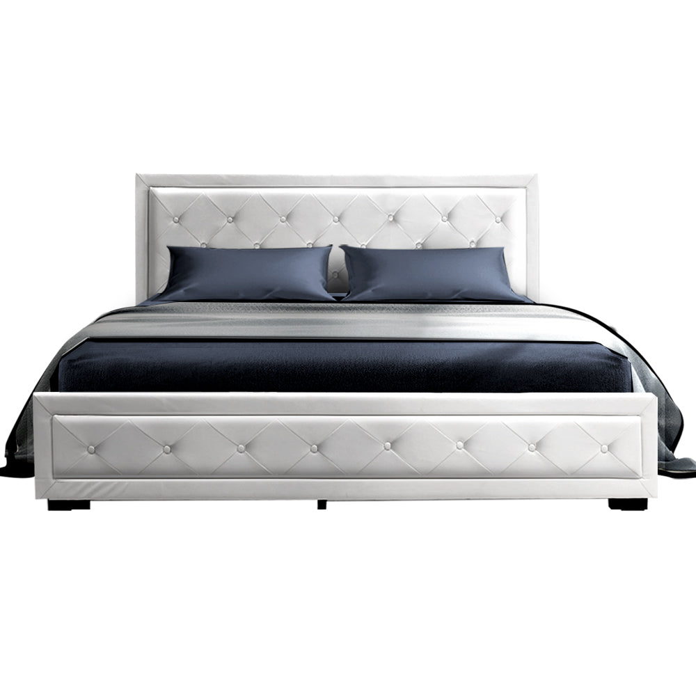 Bed Frame Double Size Gas Lift White Tiyo