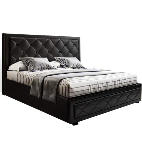 Bed Frame Double Size Gas Lift Black Tiyo