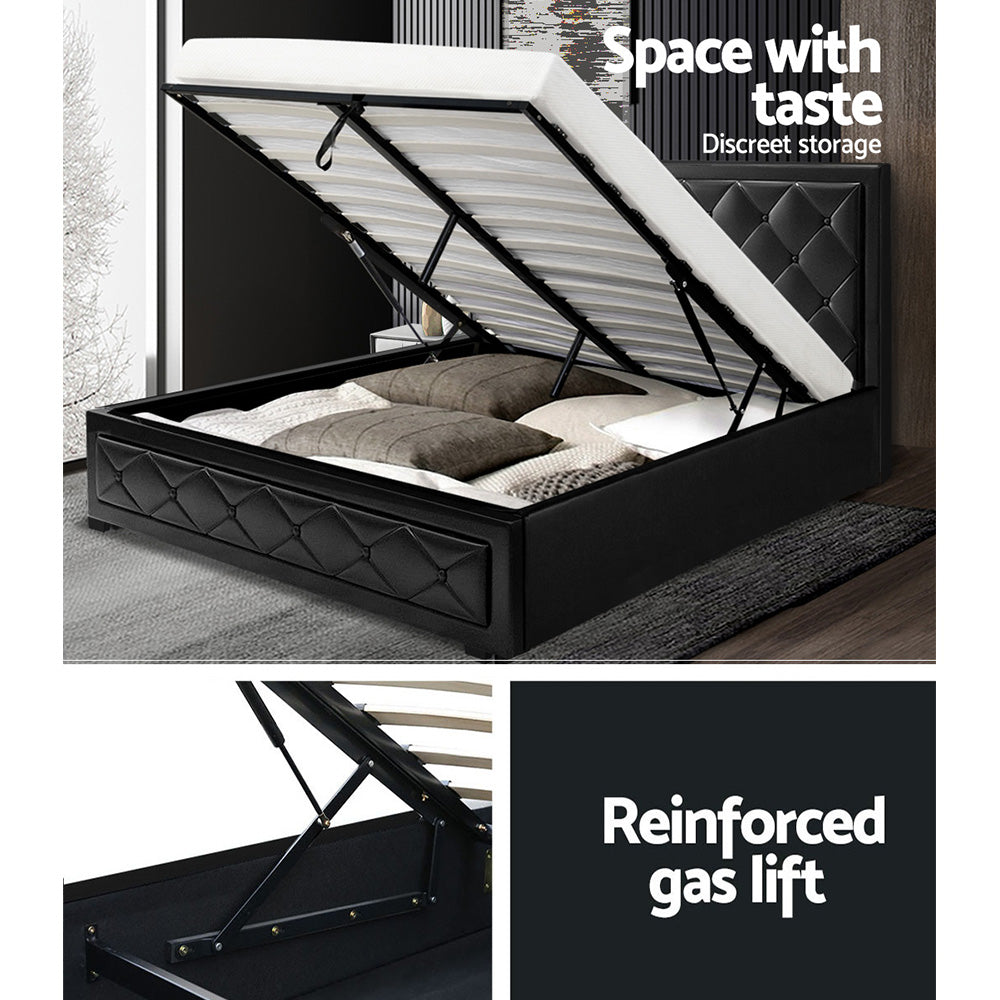 Bed Frame Double Size Gas Lift Black Tiyo