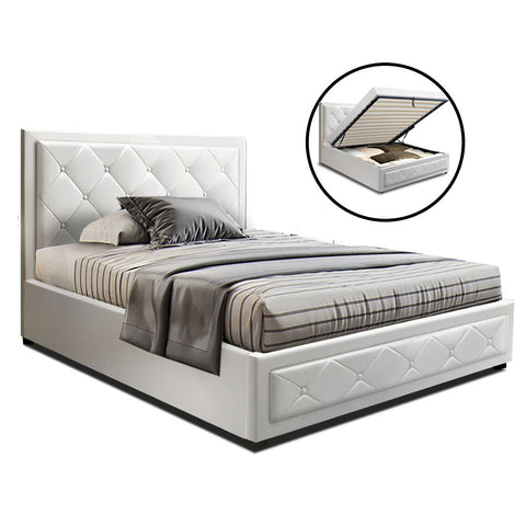 Bed Frame King Single Size Gas Lift White Tiyo