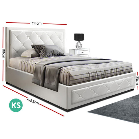 Bed Frame King Single Size Gas Lift White Tiyo