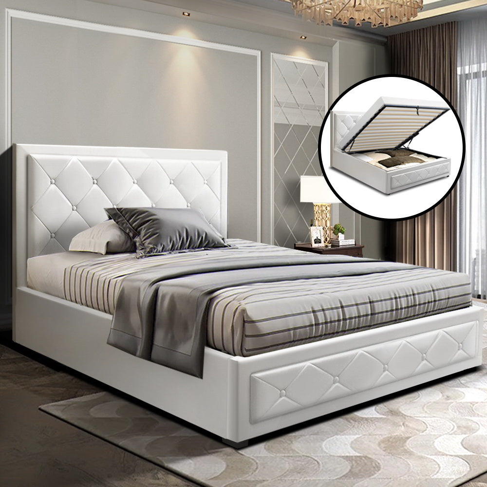 Bed Frame King Single Size Gas Lift White Tiyo