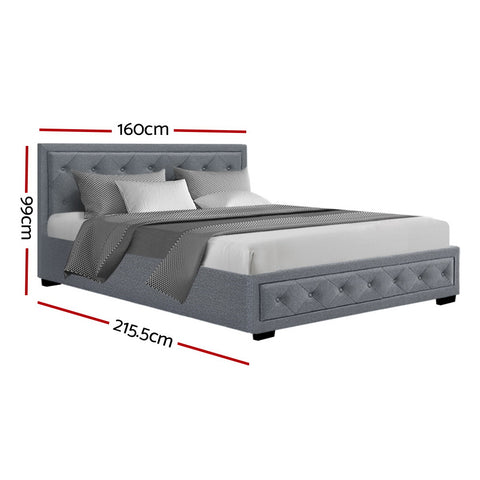 Bed Frame Queen Size Gas Lift Grey Tiyo