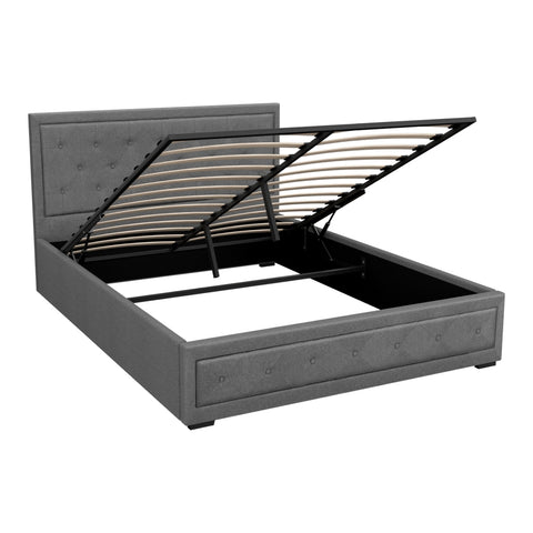 Bed Frame Queen Size Gas Lift Grey Tiyo