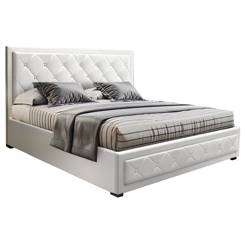 Bed Frame Queen Size Gas Lift White Tiyo