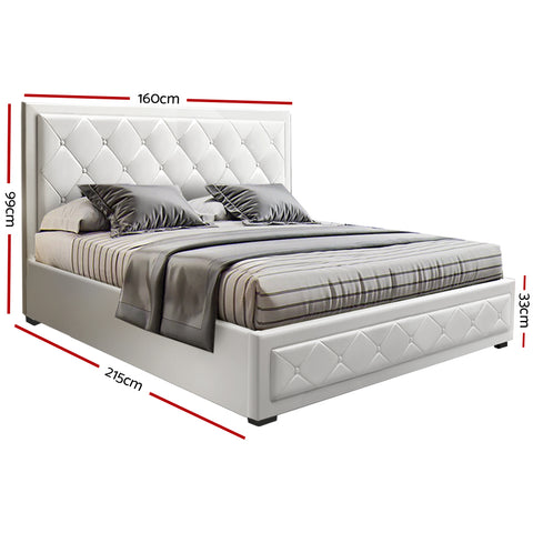 Bed Frame Queen Size Gas Lift White Tiyo