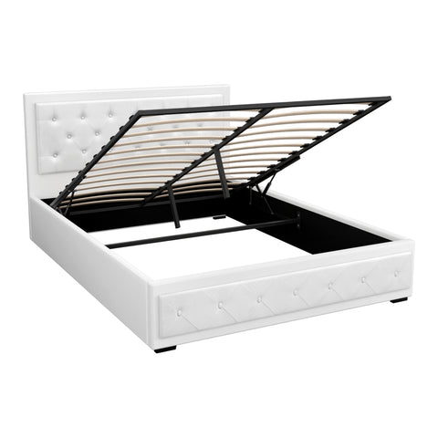 Bed Frame Queen Size Gas Lift White Tiyo