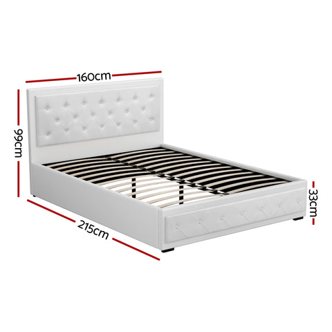 Bed Frame Queen Size Gas Lift White Tiyo