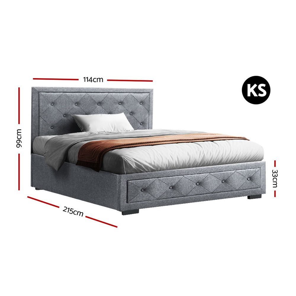 Bed Frame King Single Size Gas Lift Storage Mattress Grey