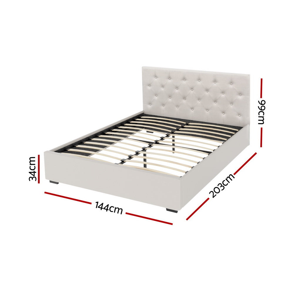 Bed Frame Double Size Gas Lift Beige VILA