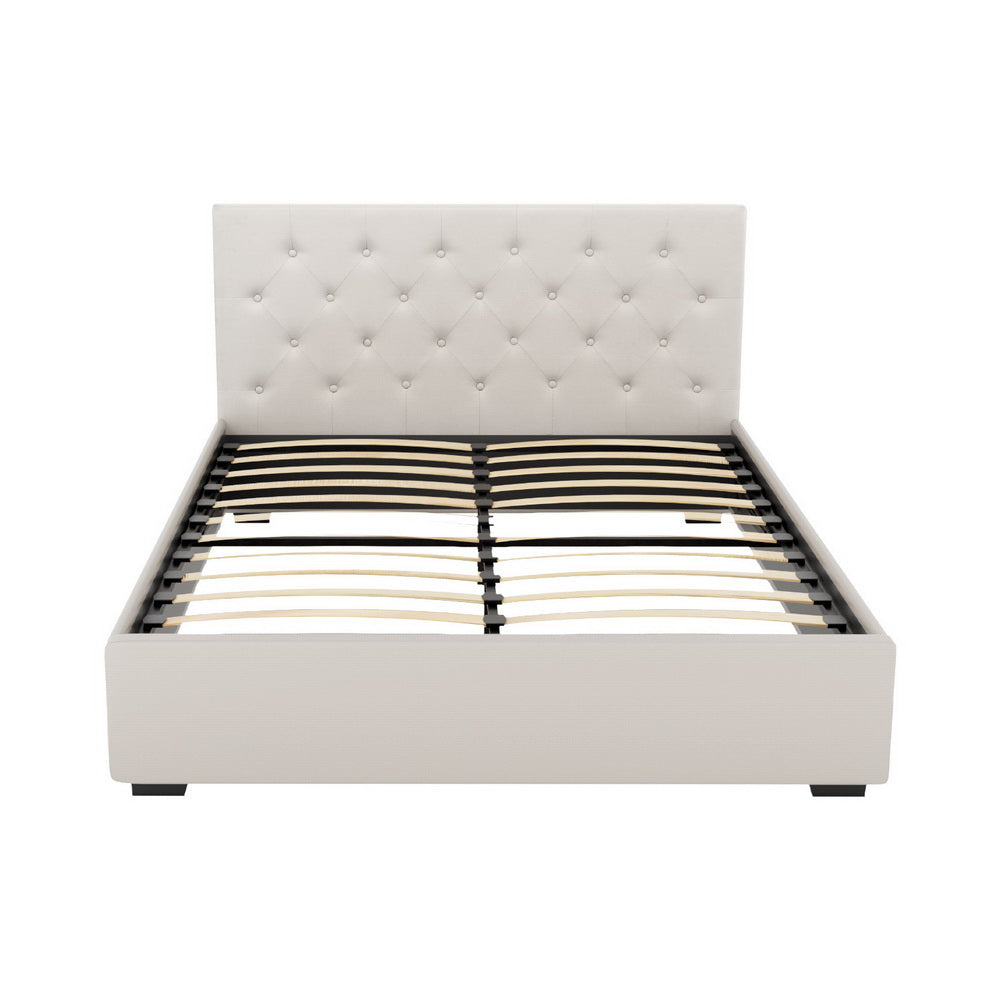 Bed Frame King Size Gas Lift Beige VILA