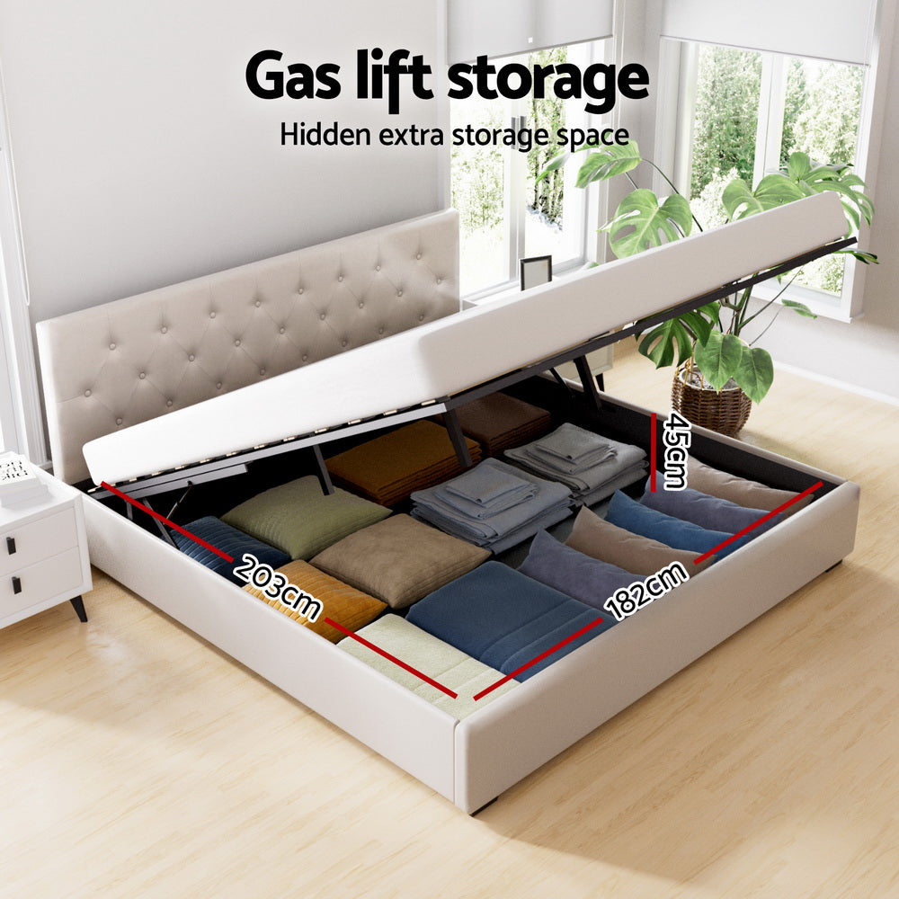 Bed Frame Double Size Gas Lift Beige VILA