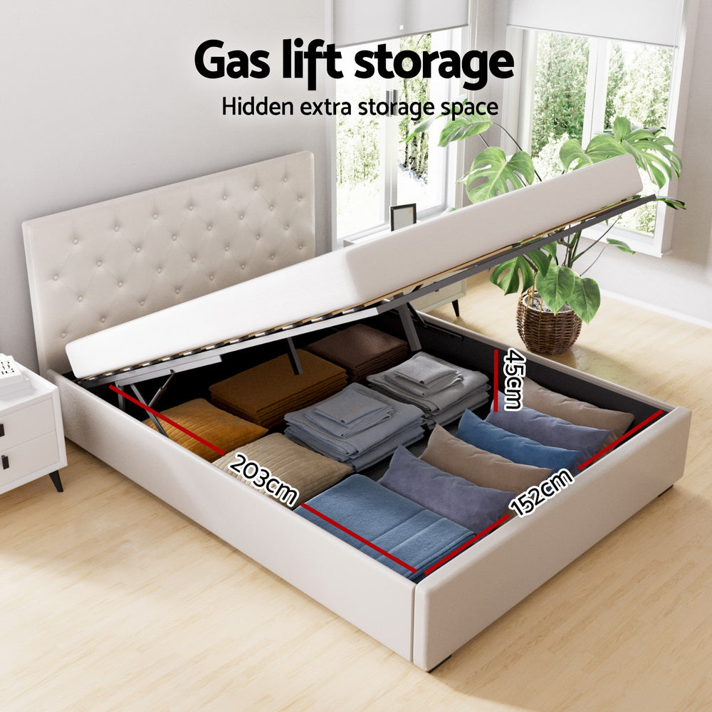 Bed Frame King Size Gas Lift Beige VILA