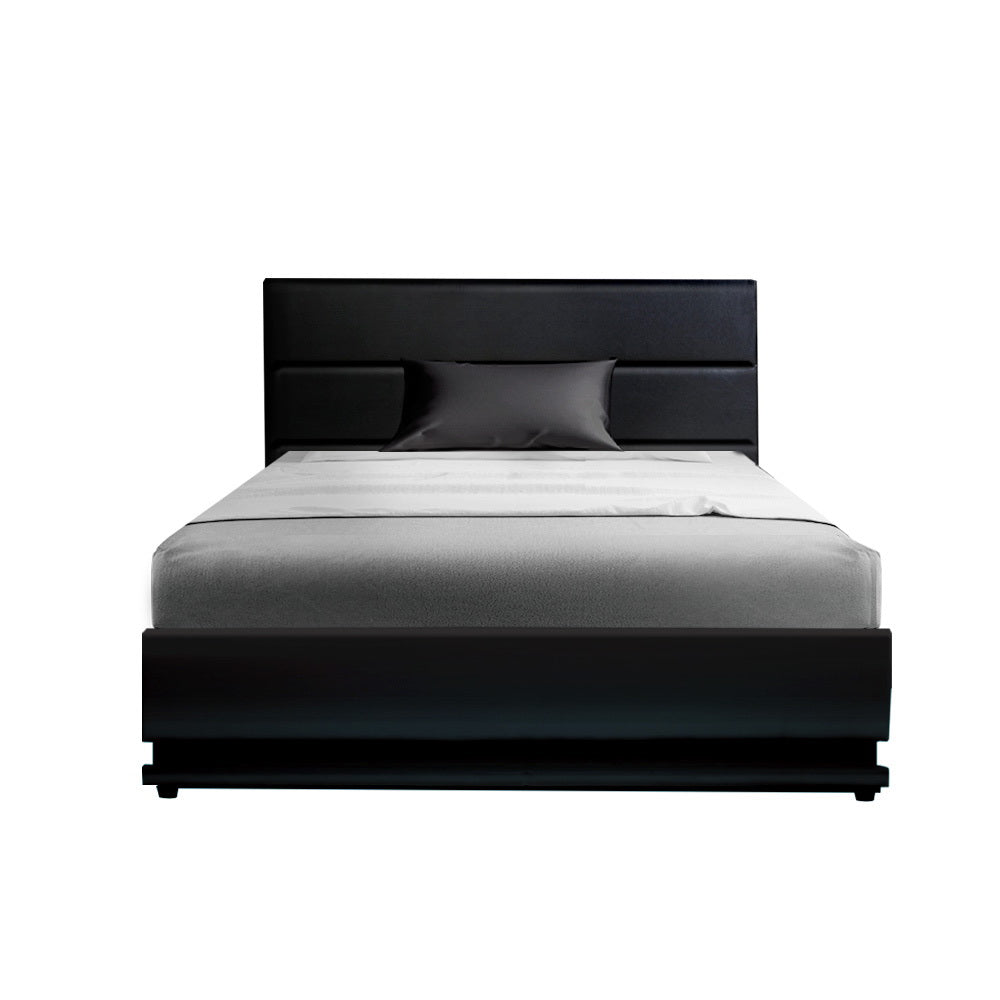 Bed Frame King Single Size Led Gas Lift Black Lumi