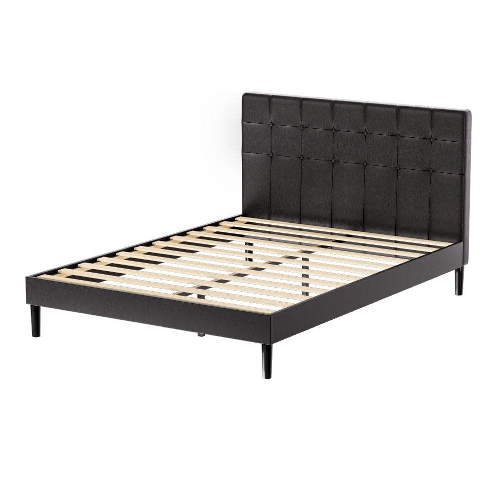 Black Leather Bed Frame with LED Lights and Charge Ports by RAVI