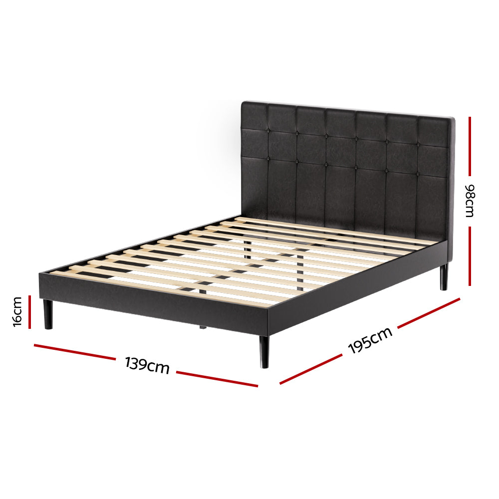 Black Leather Bed Frame with LED Lights and Charge Ports by RAVI