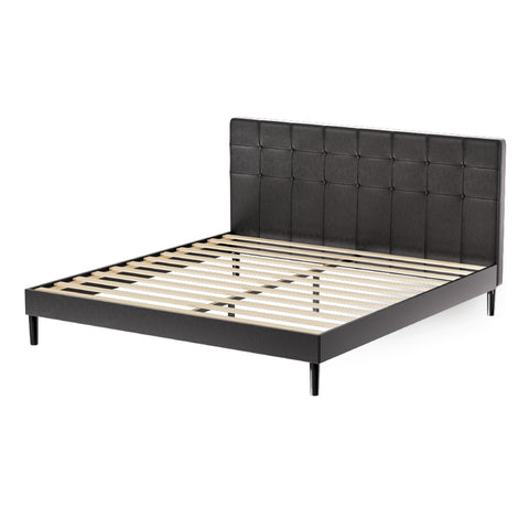 Black Leather Bed Frame with LED Lights and Charge Ports by RAVI