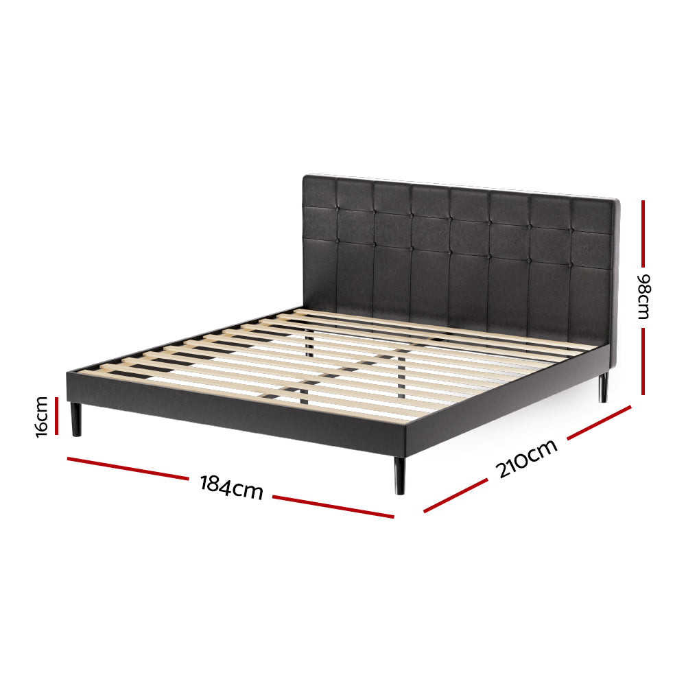 Black Leather Bed Frame with LED Lights and Charge Ports by RAVI