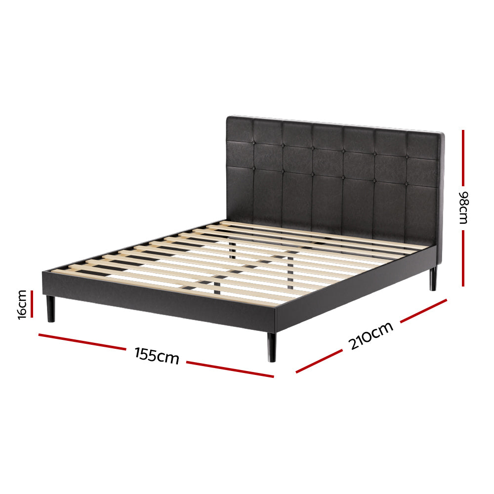 Black Leather Bed Frame with LED Lights and Charge Ports by RAVI