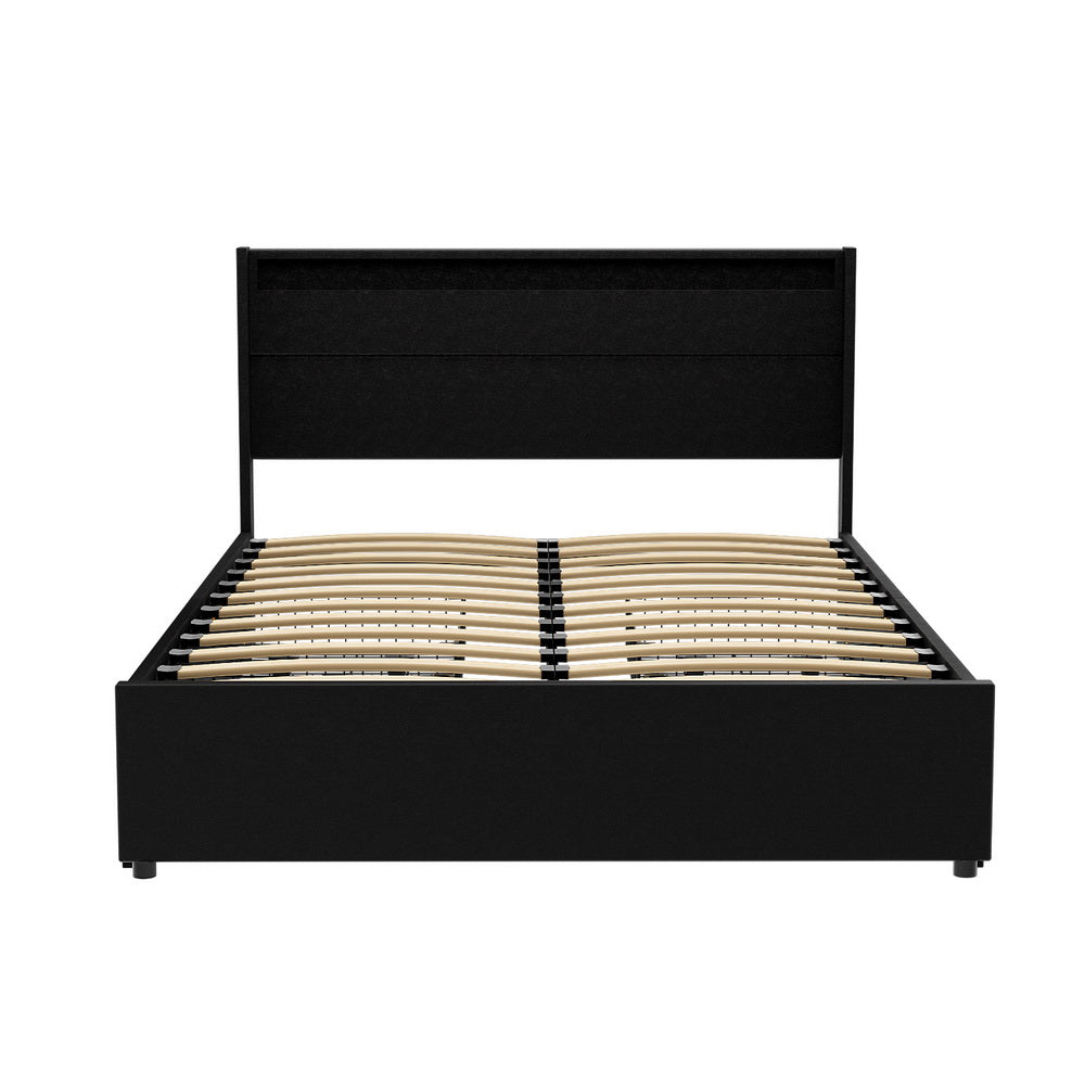 Bed Frame Queen Size Led With 4 Drawers Black Dunn