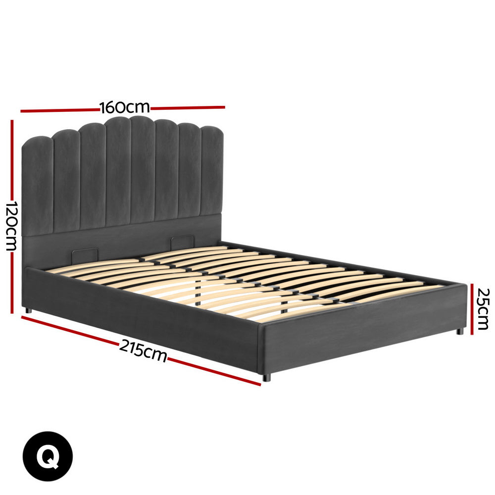 Bed Frame Double Size Velvet Grey FION