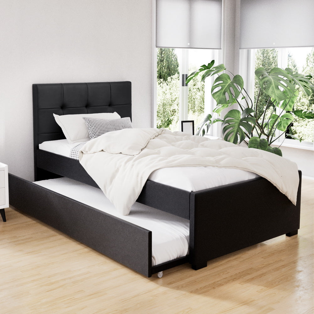 Bed Frame with Storage Drawer - Black King Single