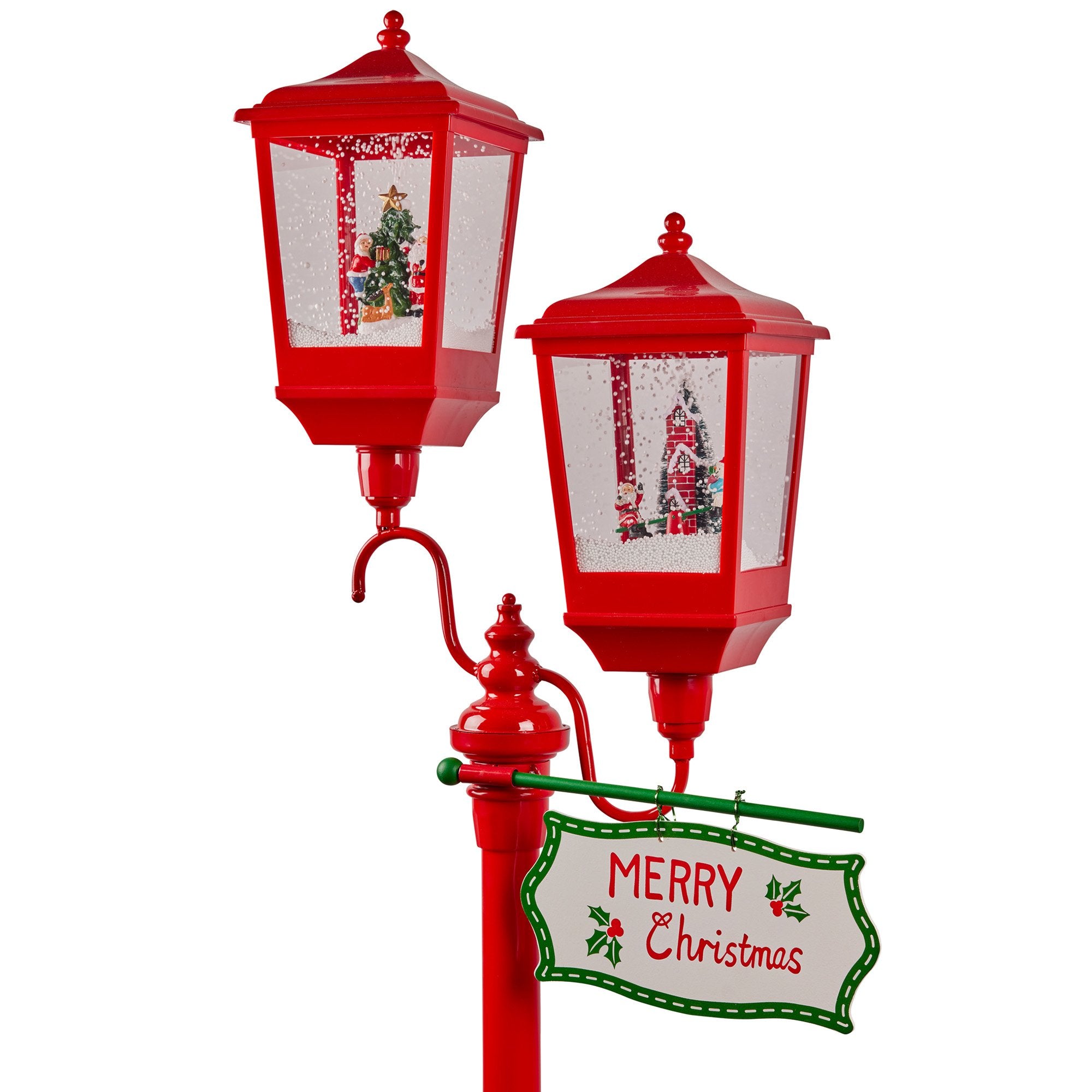 Christmas Lamp Post with Lights Music & Snow - Red 195cm