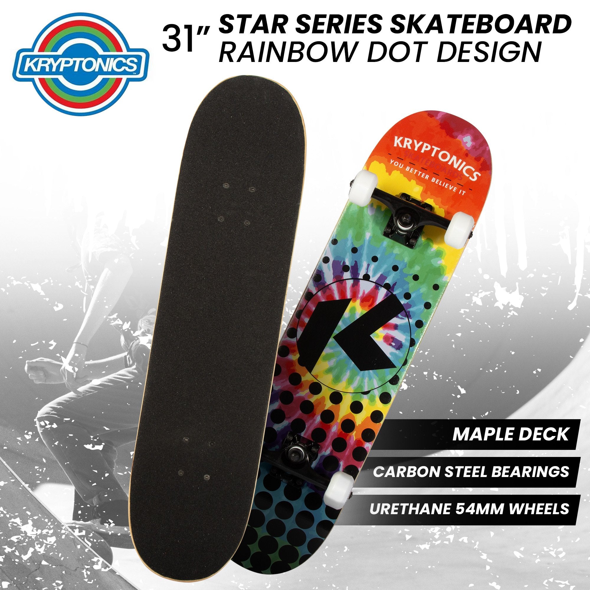 31-inch Star Series Complete Skateboard Rainbow Dot