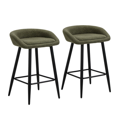 2PCS Bar Stools Boucle Fabric Green and Black