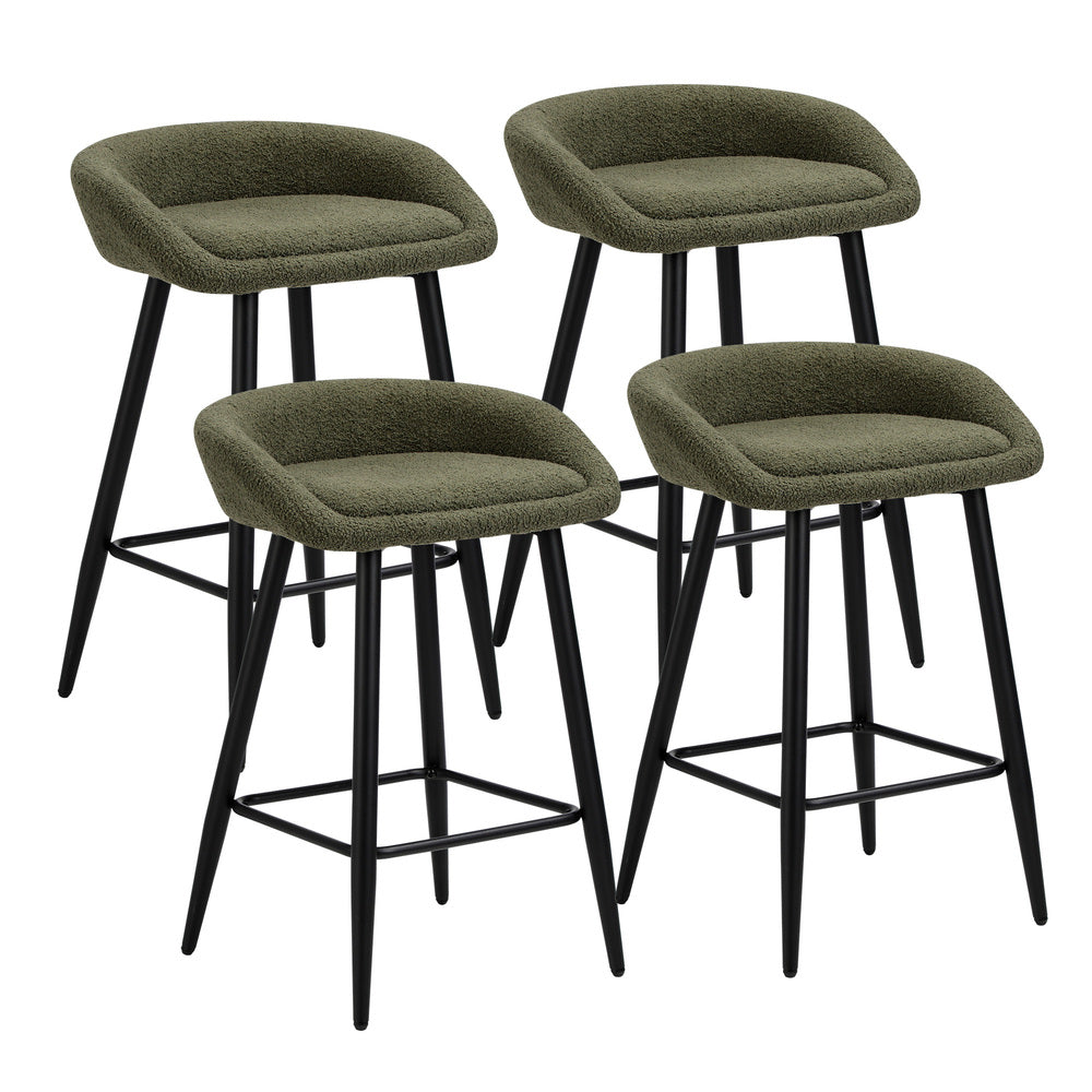 4PCS Bar Stools Boucle Fabric Green and Black