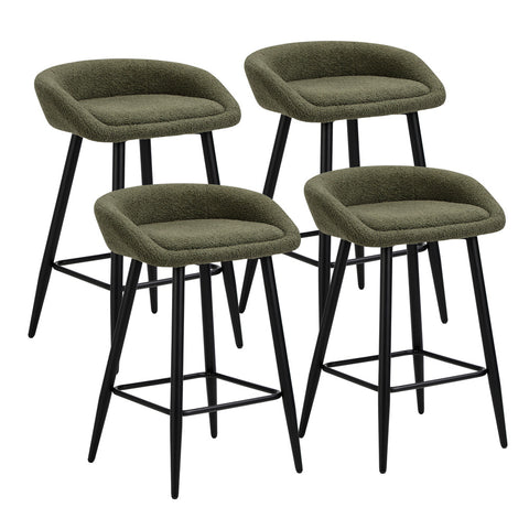 2PCS Bar Stools Boucle Fabric Green and Black