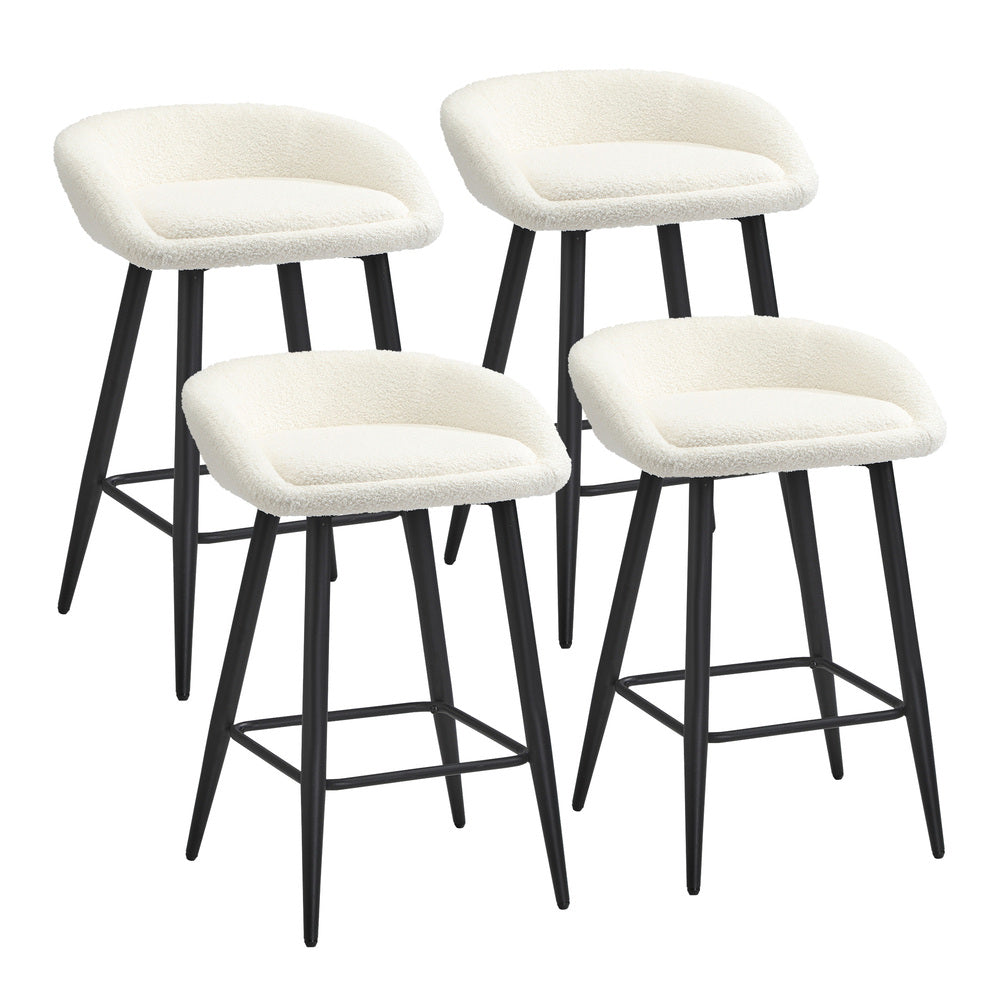 4PCS Bar Stools Boucle Fabric White and Black