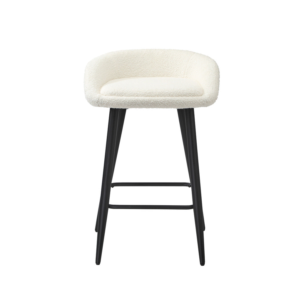 4PCS Bar Stools Boucle Fabric White and Black