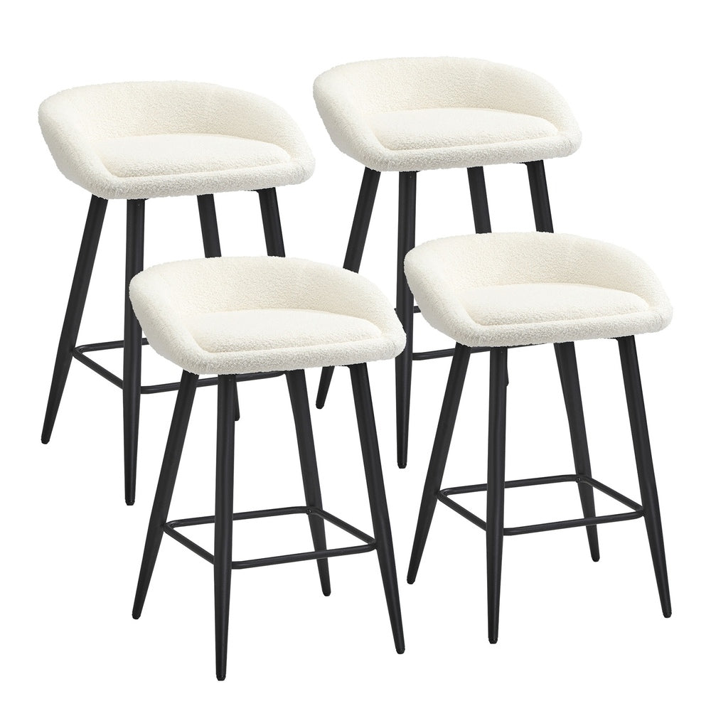 4PCS Bar Stools Boucle Fabric White and Black