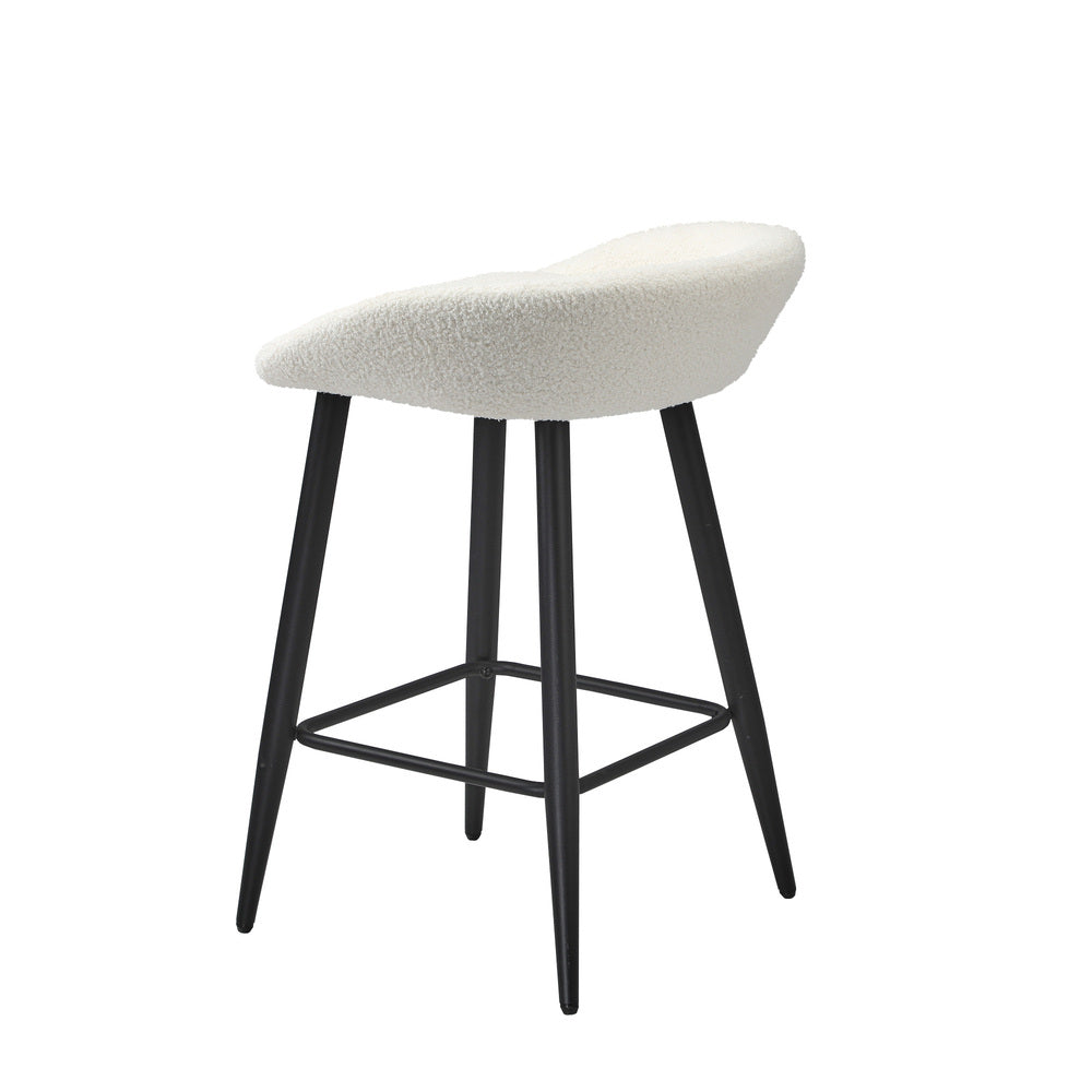 4PCS Bar Stools Boucle Fabric White and Black