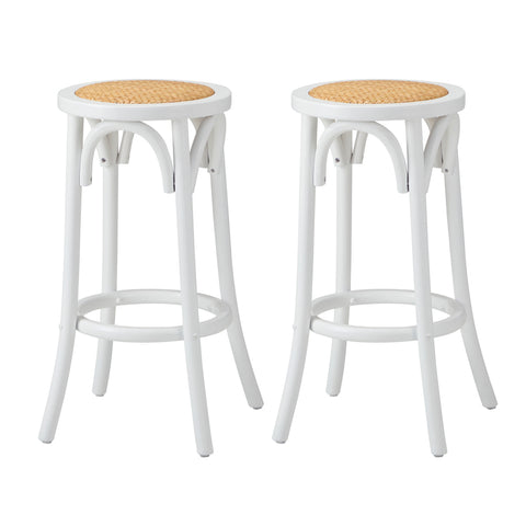 2x Bar Stools Dining Chair Rattan Seat White