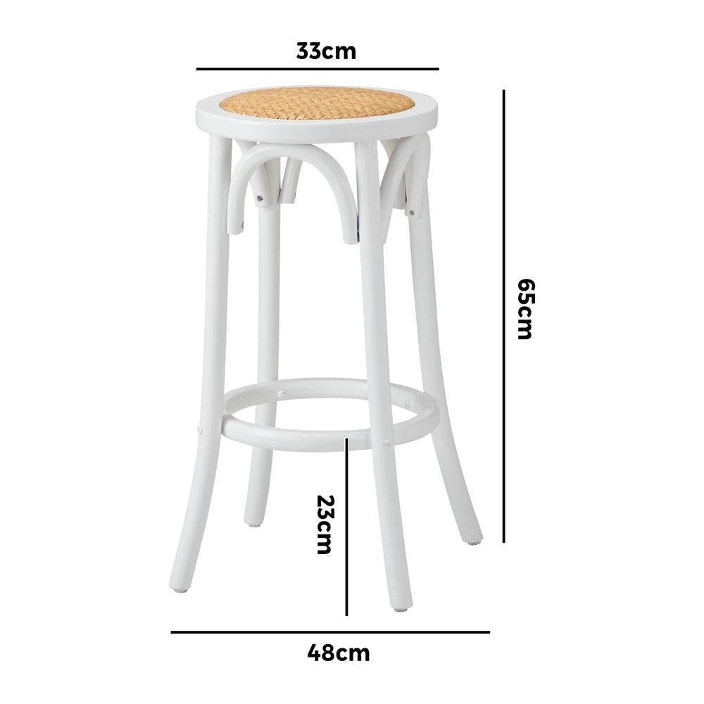 Set of 4 Bar Stools Vintage Rattan Seat White