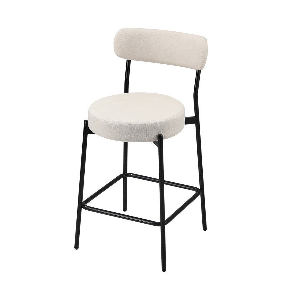 4x Bar Stools Polyester Linen Fabric Beige